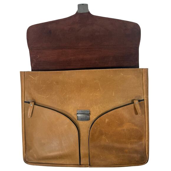 Vintage Vicenzo Brown Leather Briefcase Messenger Laptop Bag Satchel - Picture 4 of 12